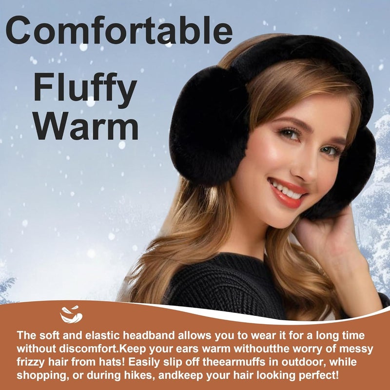 Eyegla Winter Ear Muffs Women Adjustable Fuzzy Earmuffs Faux Fur Ear Warmers Foldable Ear Covers for Cold Weather - Image 2